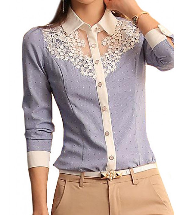 Women's Casual Lace Micro Elastic Long Sleeve Regular Blouse