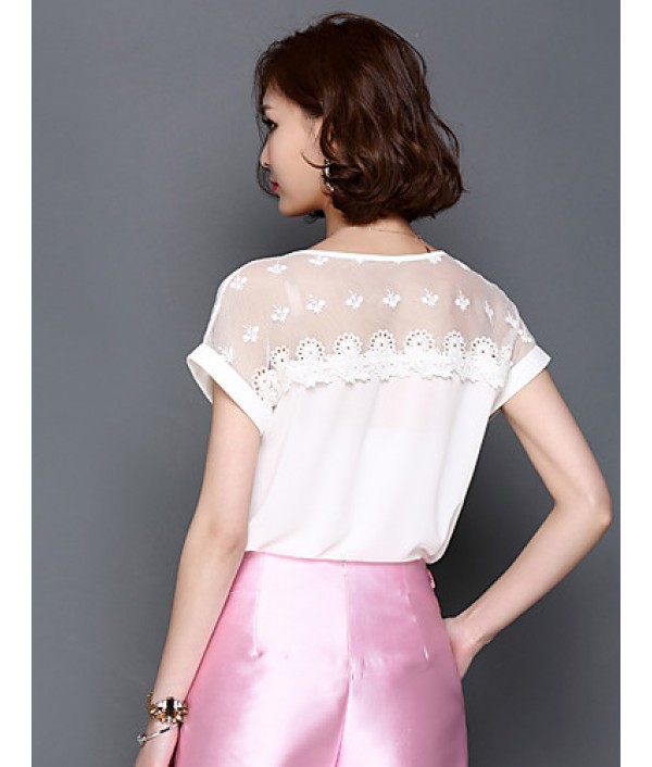 2016 Summer New Women Stitching Lace Short-Sleeved Chiffon Blouse