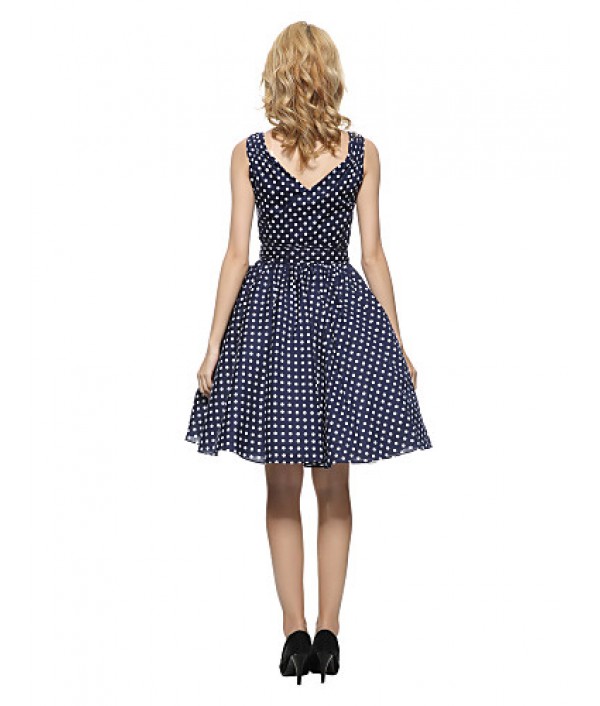 Women's 50s Vintage Polka Dots Rockabilly Hepburn Pinup Business Swing Dress ,Plus Size