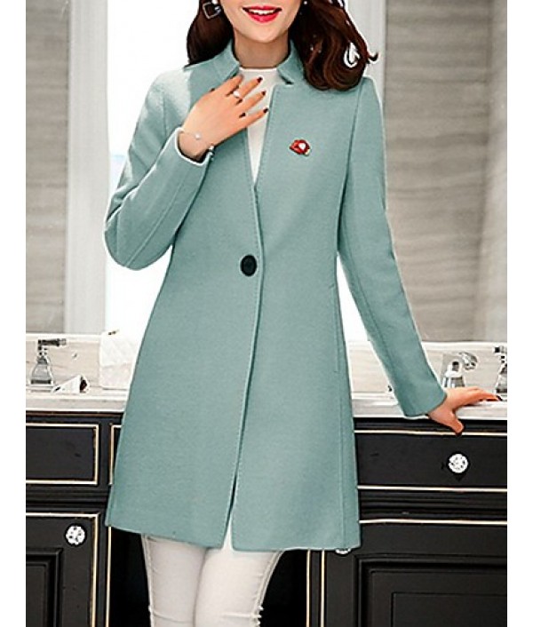 Women's Casual/Daily Simple Coat,Solid Notch Lapel Long Sleeve Spring Pink / Red / Green / Purple Wool Medium