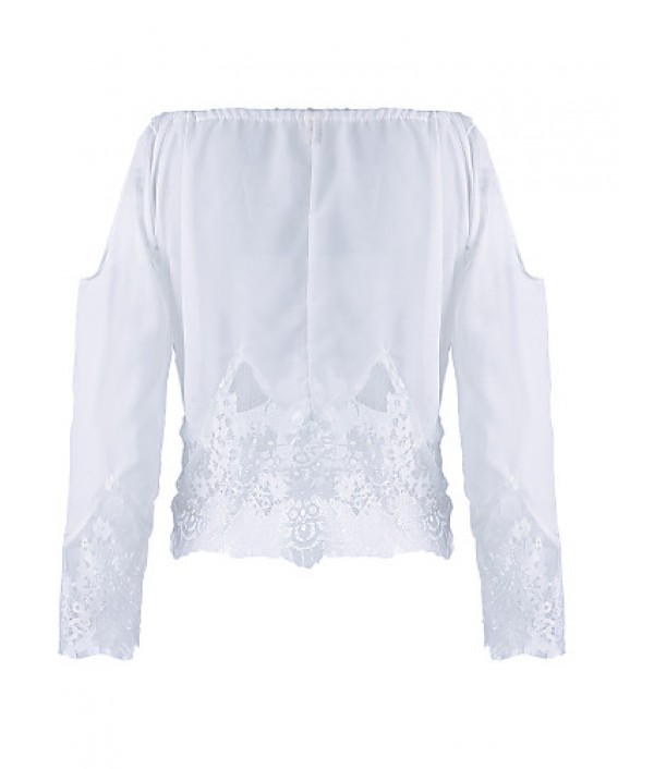 Women's Beach/Casual Lace Hem Long Sleeve Short T-shirt