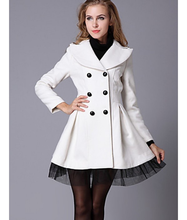 New Women Slim Fit double-breasted wool Trench Coat Casual Outwear