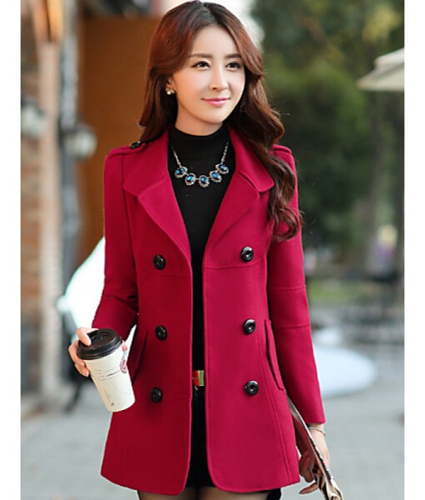 Women's Vintage Coat,Solid Shirt Collar Long Sleeve Winter Blue / Red / Yellow Wool / Cotton / Others Thick