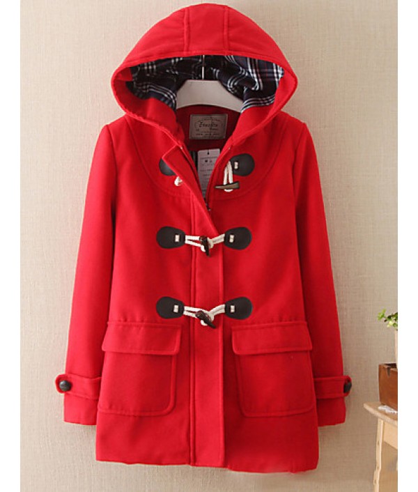 Women's Casual/Daily Simple Coat,Solid Shirt Collar Long Sleeve Winter Red / Beige / Gray Wool Medium