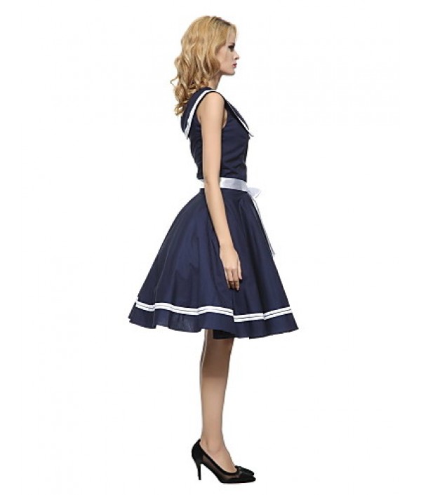 Women's 50s Vintage Nautical Sailor Rockabilly Hepburn Pinup Business Swing Dress 526