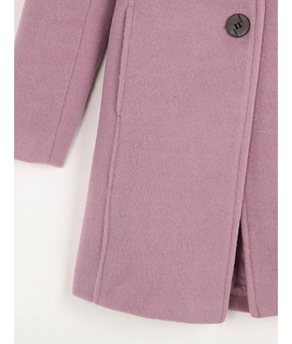 Women's Casual/Daily Simple Coat,Solid Notch Lapel Long Sleeve Spring Pink / Red / Green / Purple Wool Medium