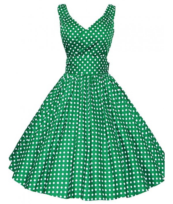 Women's 50s Vintage Polka Dots Rockabilly Hepburn Pinup Business Swing Dress ,Plus Size