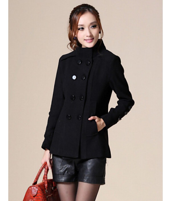 Women's Vintage/Work Thick Long Sleeve Regular Coat (Cotton/Wool Blends)