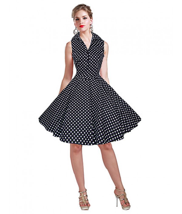 Women's 50s VTG Retro Polka Dots Rockabilly Hepburn Pinup Cos Party Swing Dress 530