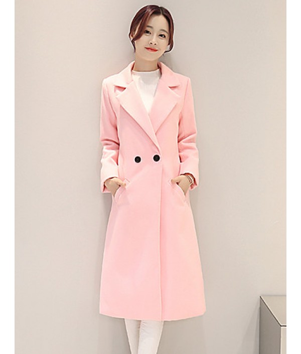 Fall Winter Going out Casual Women's Coat Solid Color Suit Collar Long Sleeve Long Section Maone Overcoat More Colors