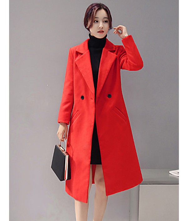 Fall Winter Going out Casual Women's Coat Solid Color Suit Collar Long Sleeve Long Section Maone Overcoat More Colors