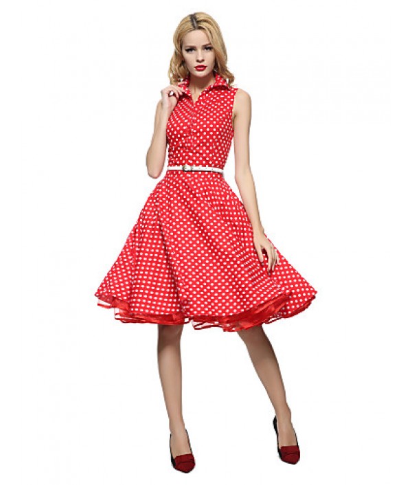 Women's 50s VTG Retro Polka Dots Rockabilly Hepburn Pinup Cos Party Swing Dress 530