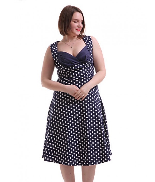 Women's Going out / Casual/Daily / Plus Size Vintage A Line Dress,Polka Dot Sweetheart Knee-length Sleeveless Blue / Red Cotton / Spandex