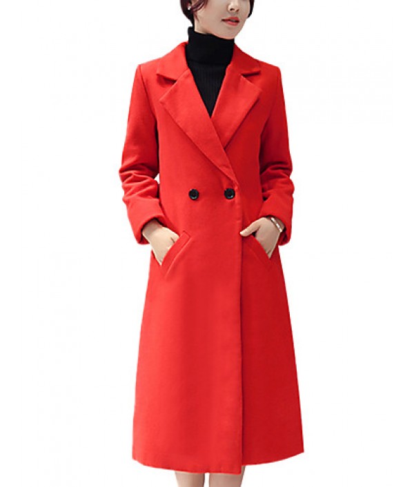 Fall Winter Going out Casual Women's Coat Solid Color Suit Collar Long Sleeve Long Section Maone Overcoat More Colors