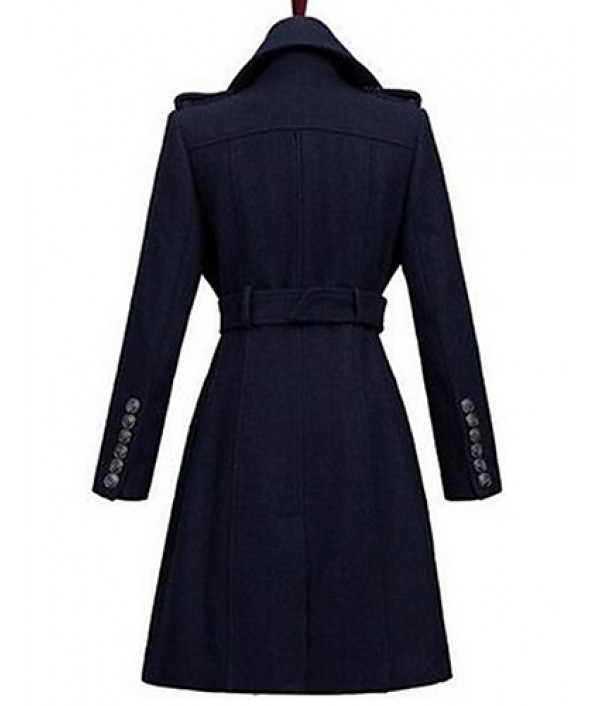 Women's Formal Simple Coat,Solid Shirt Collar Long Sleeve Winter Blue / Black Wool Thick