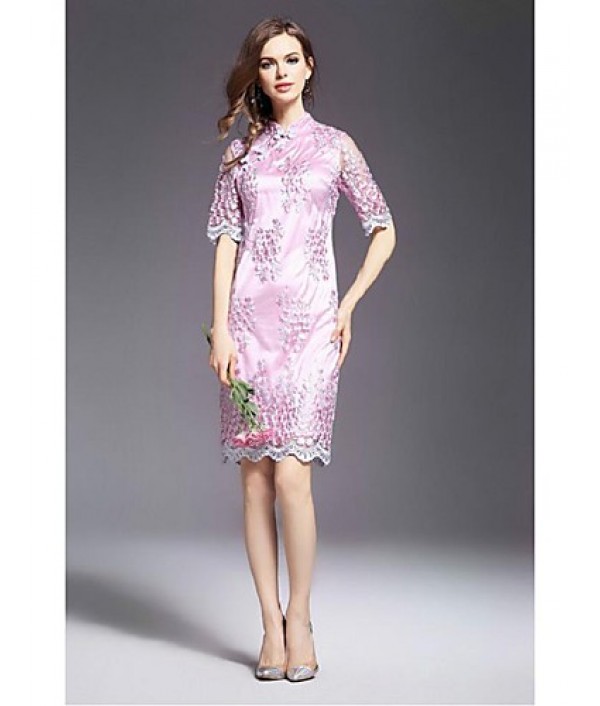 Women‘s Street chic Print Sheath Dress,Stand Above Knee Polyester