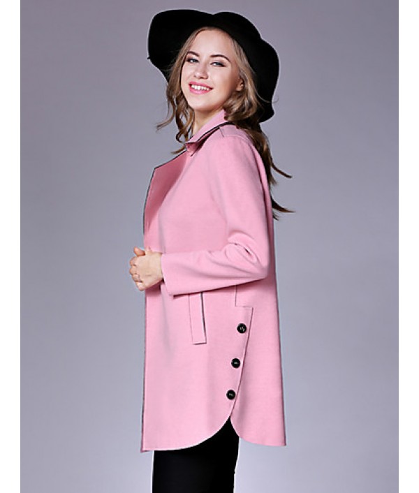 Women's Casual/Daily Street chic Pea CoatsSolid Notch Lapel Long Sleeve Winter Pink / Red / Yellow Wool / Cotton Medium