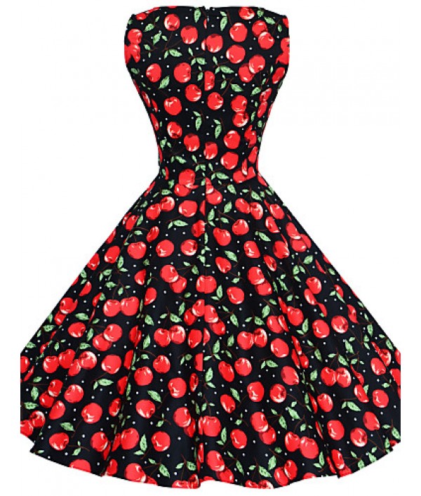 Women's 50s Vintage Cherry Rockabilly Hepburn Pinup Cos Party Swing Dress 570