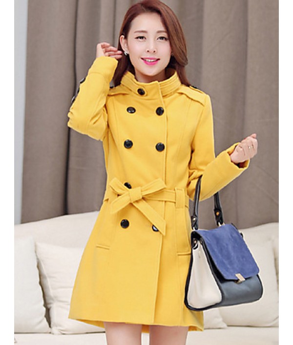 Women's Casual/Daily Simple Coat,Solid Turtleneck Long Sleeve Winter Blue / Red / Black / Brown / Yellow Wool Thick