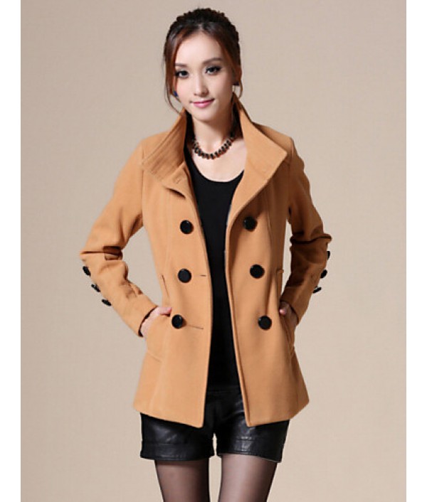 Women's Vintage/Work Thick Long Sleeve Regular Coat (Cotton/Wool Blends)