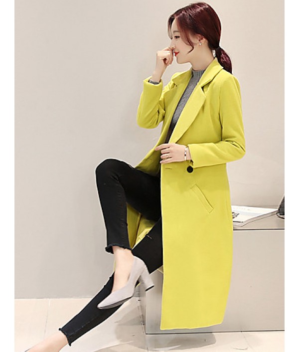 Fall Winter Going out Casual Women's Coat Solid Color Suit Collar Long Sleeve Long Section Maone Overcoat More Colors