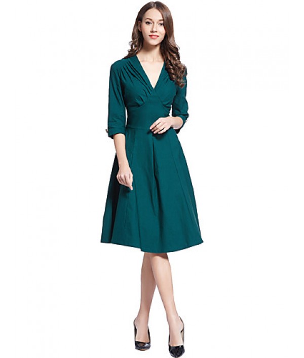 Women's Going out Vintage / Simple / Street chic Swing Dress,Solid Deep V Knee-length Short SpandexAll