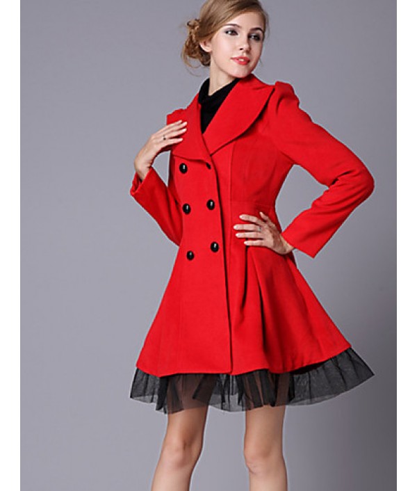 New Women Slim Fit double-breasted wool Trench Coat Casual Outwear