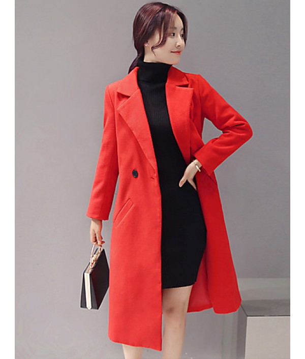 Fall Winter Going out Casual Women's Coat Solid Color Suit Collar Long Sleeve Long Section Maone Overcoat More Colors