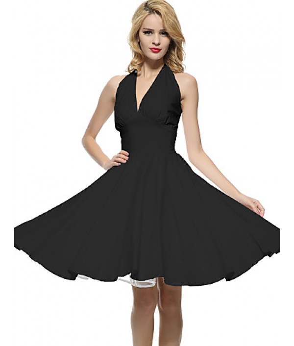 Women's Halter 50s Vintage Rockabilly Marilyn Pinup Cos Party Swing Dress,Plus Size