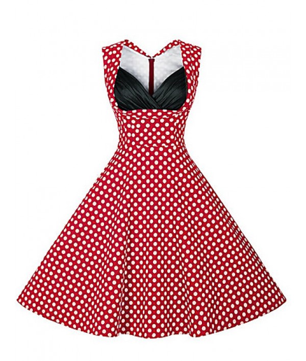 Women's Going out / Casual/Daily / Plus Size Vintage A Line Dress,Polka Dot Sweetheart Knee-length Sleeveless Blue / Red Cotton / Spandex