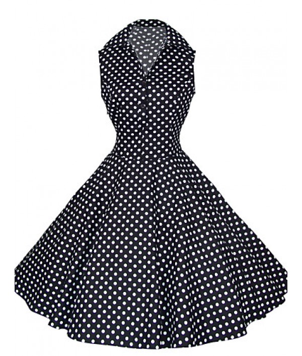 Women's 50s VTG Retro Polka Dots Rockabilly Hepburn Pinup Cos Party Swing Dress 530