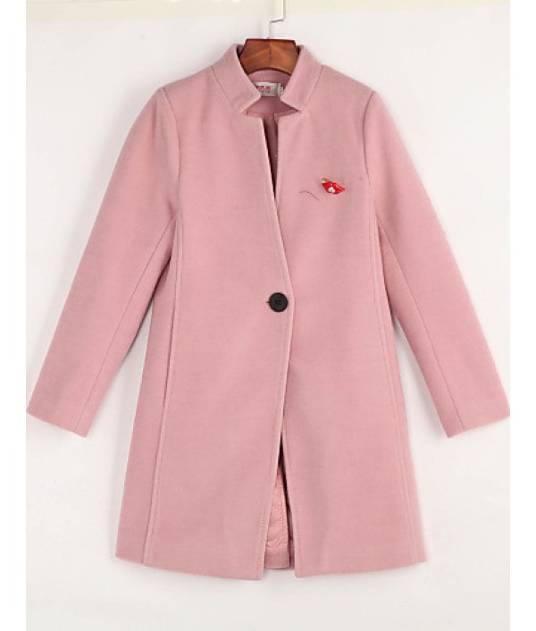 Women's Casual/Daily Simple Coat,Solid Notch Lapel Long Sleeve Spring Pink / Red / Green / Purple Wool Medium