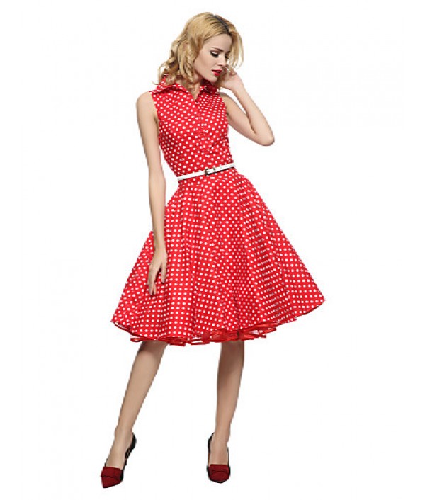 Women's 50s VTG Retro Polka Dots Rockabilly Hepburn Pinup Cos Party Swing Dress 530