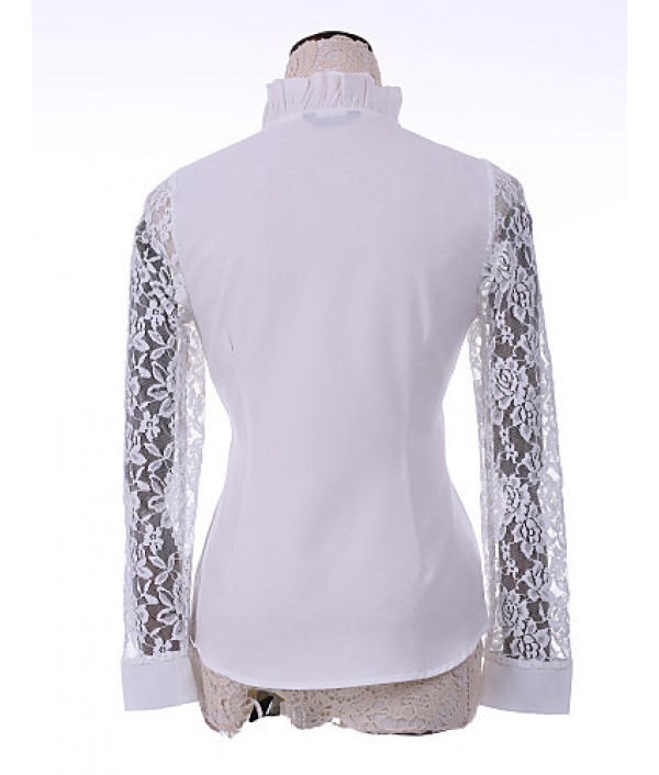  Women's Solid White Shirt,Shirt Collar Long Sleeve