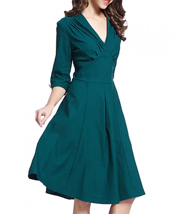 Women's Going out Vintage / Simple / Street chic Swing Dress,Solid Deep V Knee-length Short SpandexAll