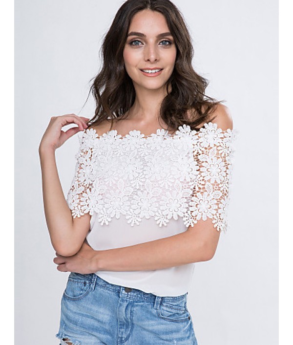 Women's Lace Cutout Off Shoulder Patchwork T-shirt