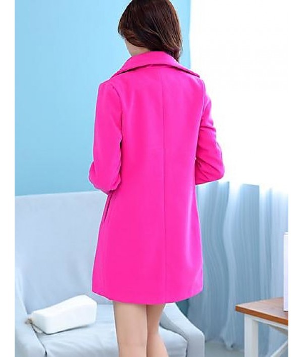 Women's Coat,Solid Long Sleeve Winter Pink / Red / Green Wool Medium