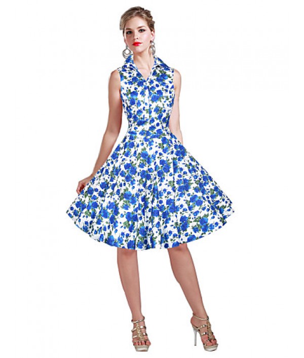 Women's 50s VTG Retro Floral Rockabilly Hepburn Pinup Cos Party Swing Dress 530