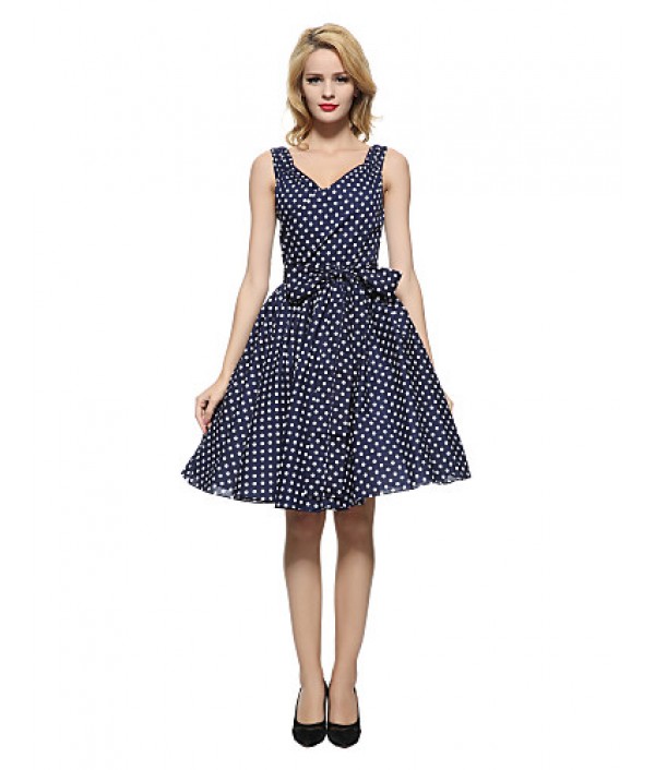 Women's 50s Vintage Polka Dots Rockabilly Hepburn Pinup Business Swing Dress ,Plus Size