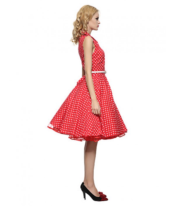 Women's 50s VTG Retro Polka Dots Rockabilly Hepburn Pinup Cos Party Swing Dress 530