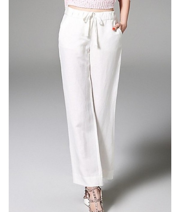  Women‘s Solid White Straight Pants,Street chic