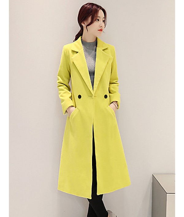 Fall Winter Going out Casual Women's Coat Solid Color Suit Collar Long Sleeve Long Section Maone Overcoat More Colors