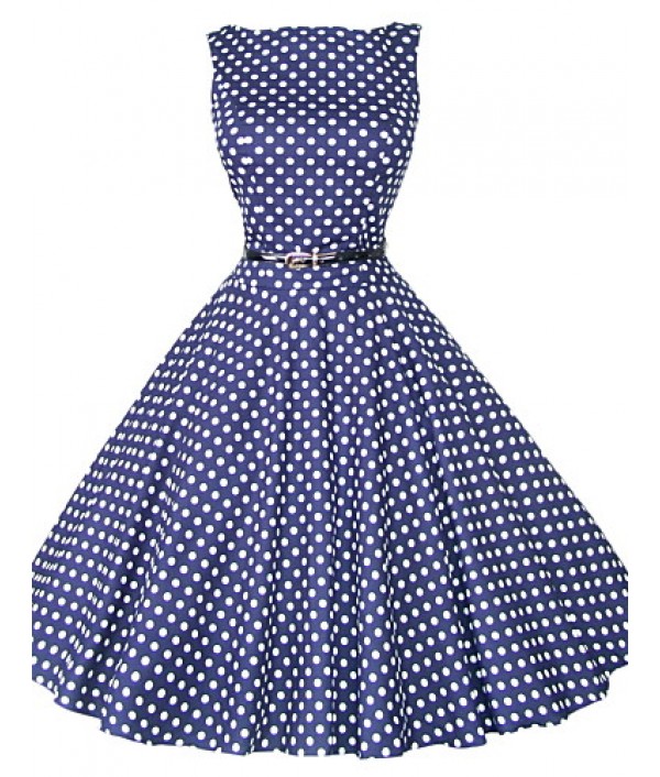 Women's 50s Vintage Polka Dots Rockabilly Hepburn Pinup Cos Party Swing Dress,Plus Size